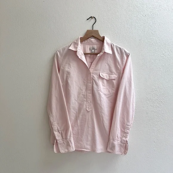 J.Crew Soft Pink and White Striped Button Down Popover Shirt - Picture 2 of 4